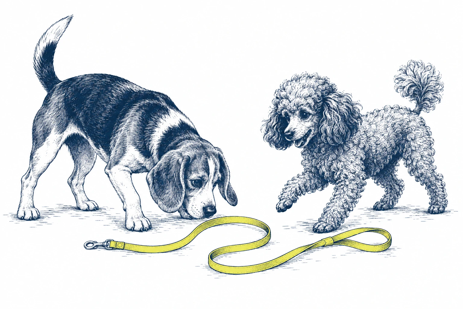 A beagle beside a poodle