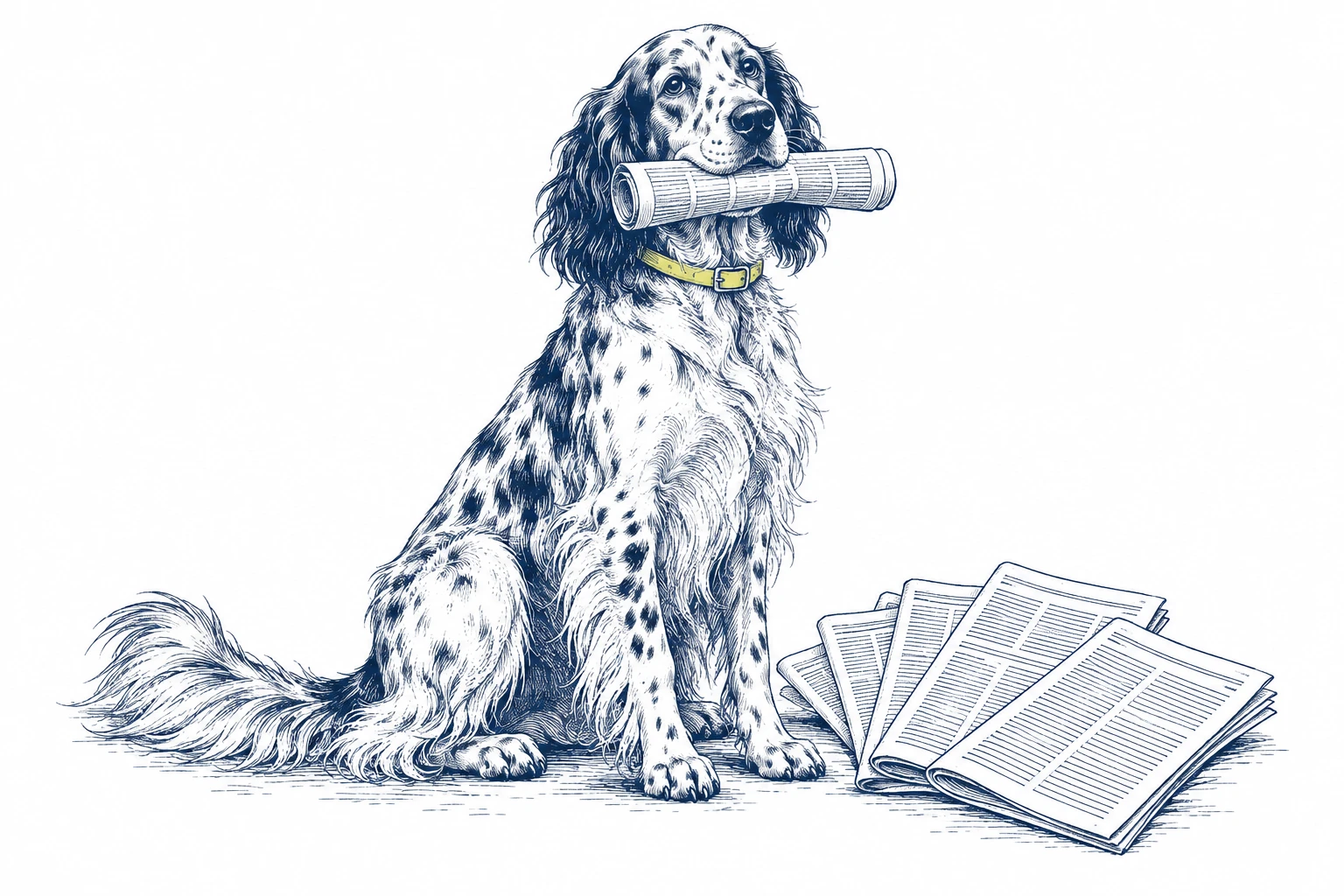 A setter standing alert with a feathered coat