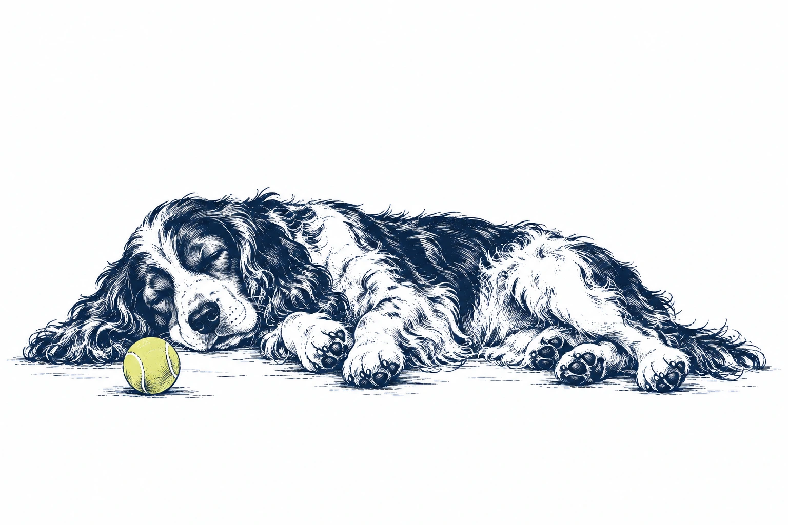 A spaniel curled up asleep